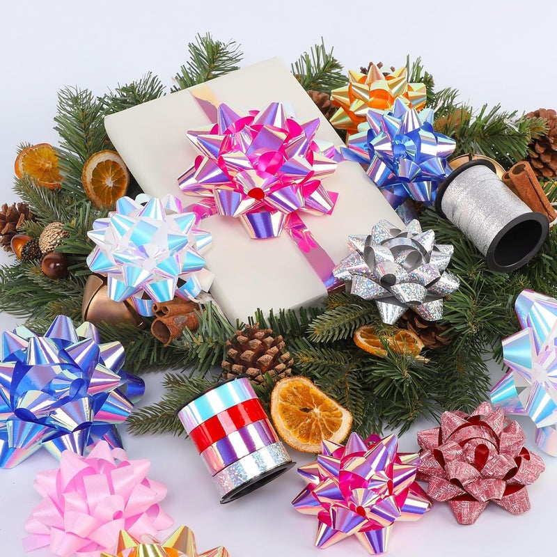 FORBINBO 14 Pcs Gift Bows Assortment - 12 Multi Colored Assorted Size Gift Bowsand 2 Crimped Curling Ribbons, Perfect for Christmas, Holiday，Birthdays, Weddings, Baby/Bridal Showers, Party - Image 5